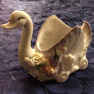 Vintage Swan Mother Porcelain Succulent Planter